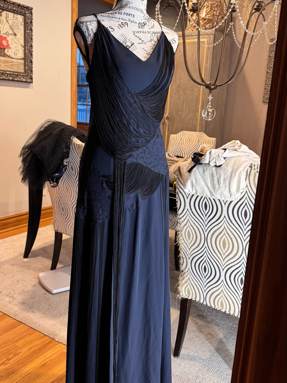 Haute Hippie Black Fringe Draped Maxi Dress - Picture 2 of 7